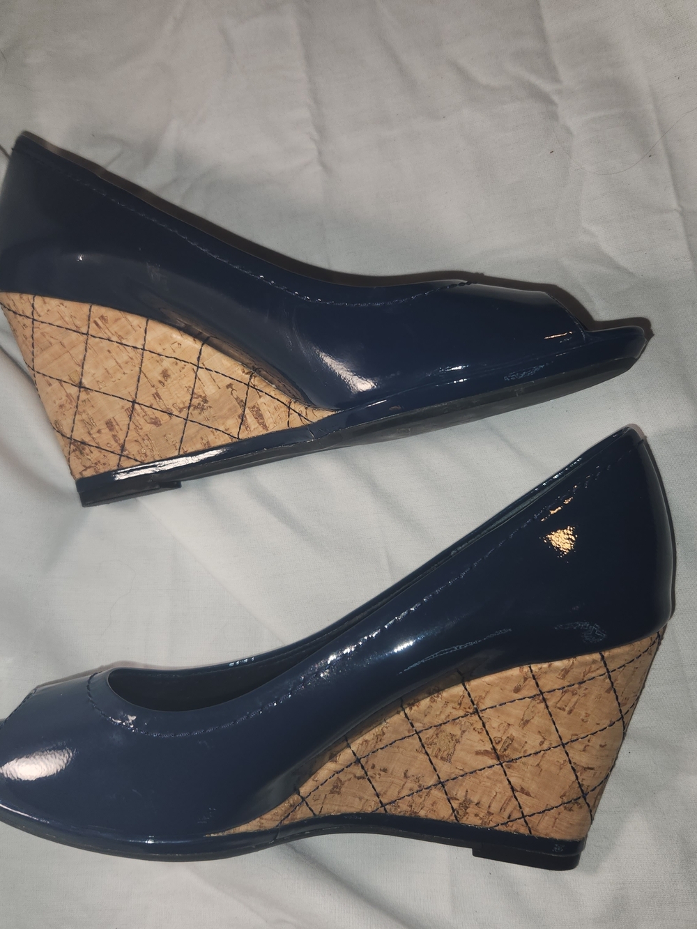Vaneli Classic Navy Peep-Toe Wedge Pumps - Women's 6.5
